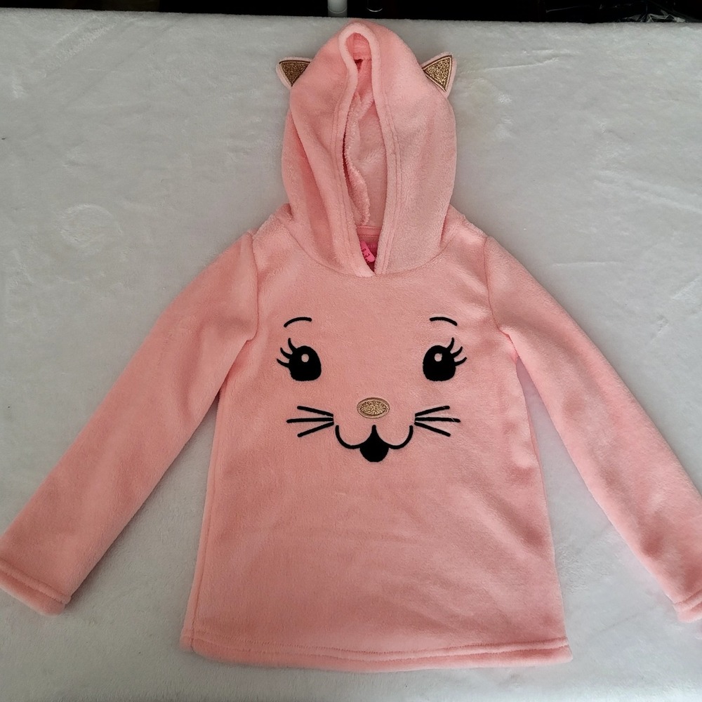 NWT Isaac Mizrahi Girls XS Pink Gold Sparkle Kitten Cat Cute Soft‎ Fleece Hoodie